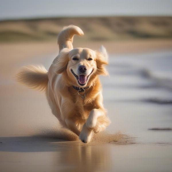 Dog walking on Bridlington beach.