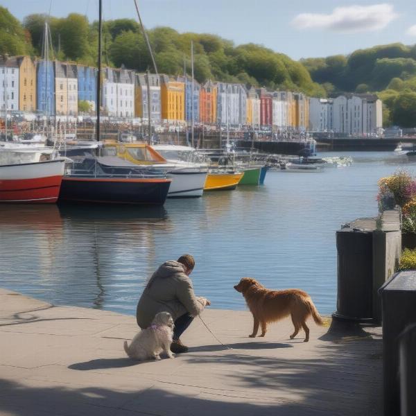 Dog walking along Bristol Harbourside