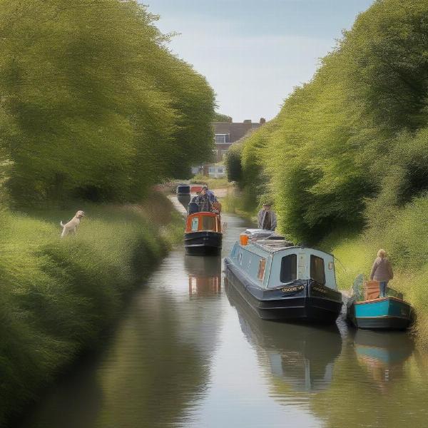 Dog walking along the Bude Canal Path