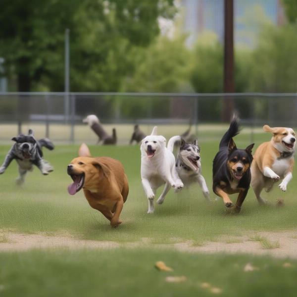 Dogs socializing at a Calgary dog park