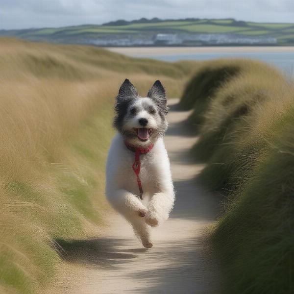 Dog walking on the Camel Trail in Padstow