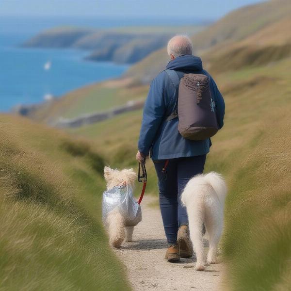 Dog walking along the Cornwall coast