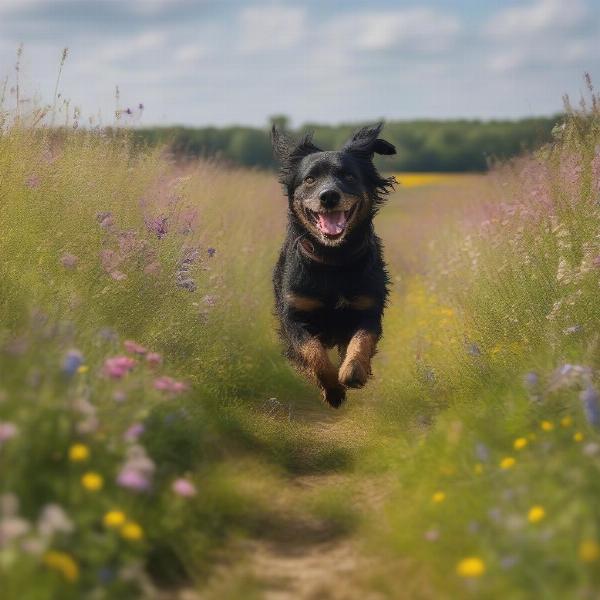 Dog enjoying a walk in the beautiful Essex countryside.