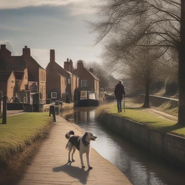 Dog walking along Gloucester Canals.