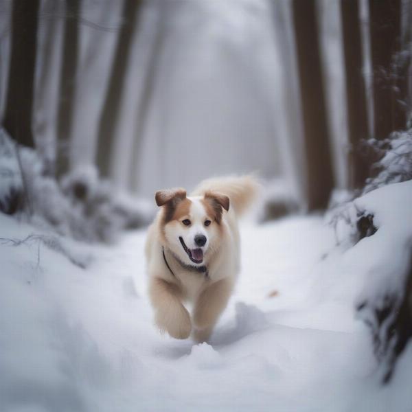 Dog walking in winter boots