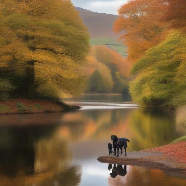 Dog walking in the Lake District during autumn