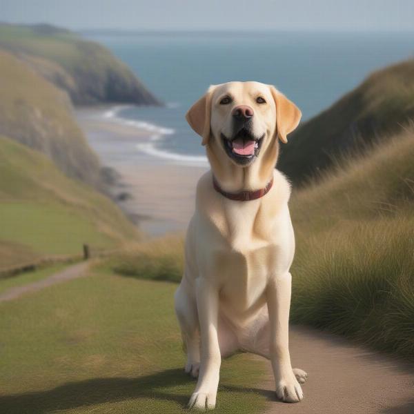 Dog walking along the North Devon coast path