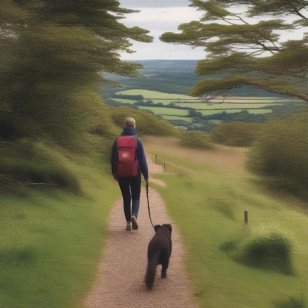 Dog walking on the Quantock Hills in Somerset