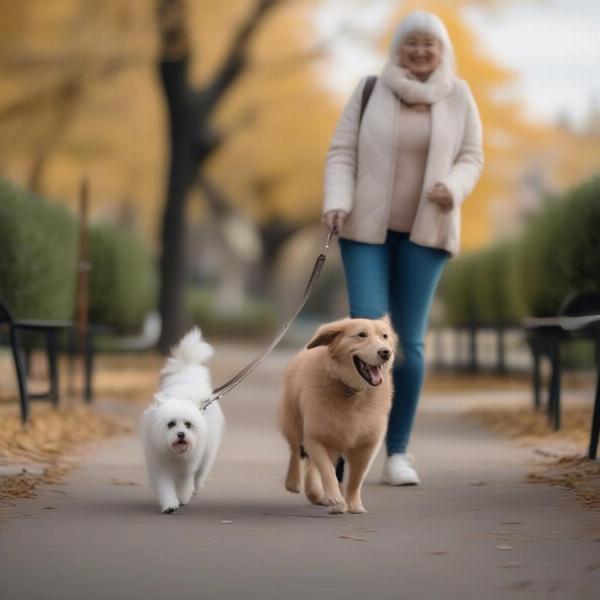 Dog walking safely on a leash