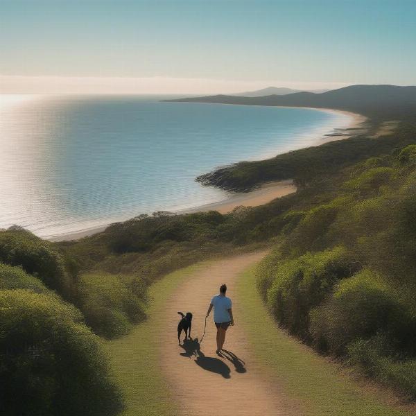 Dog walking on a scenic trail in Yeppoon