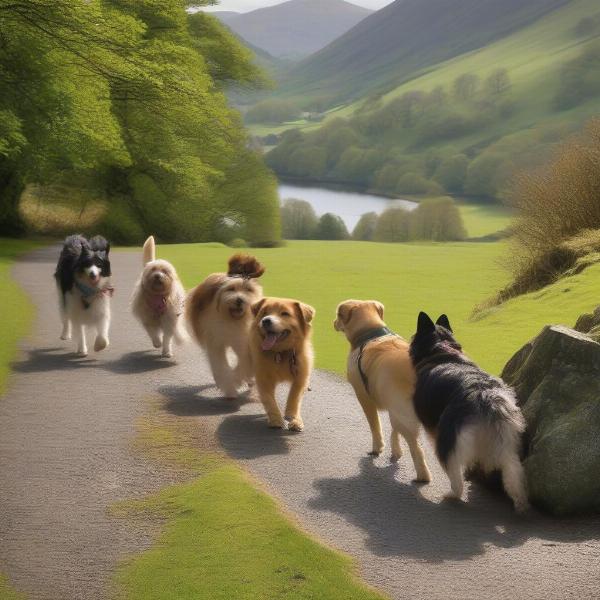 Various dog-walking trails in Grasmere, Lake District, showcasing the beautiful scenery.