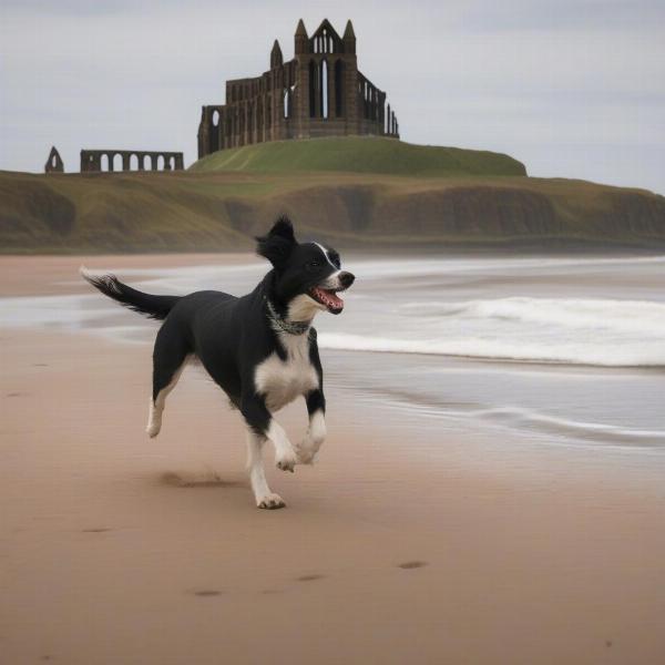 Dog walking on Whitby Beach