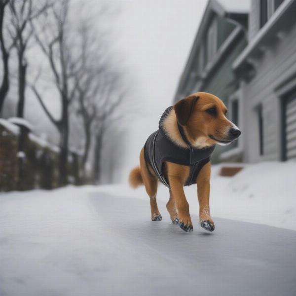 Dog Walking on Winter Road