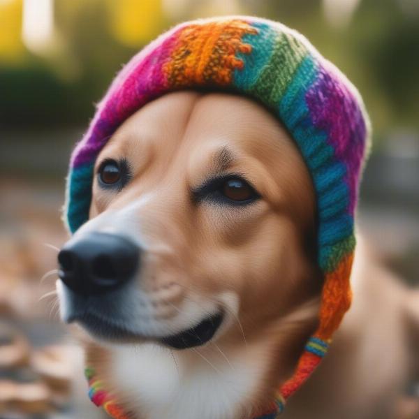 Dog wearing a dog-specific beanie