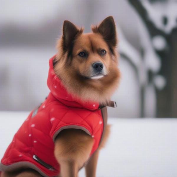 Dog Wearing a Red Jacket in the Snow