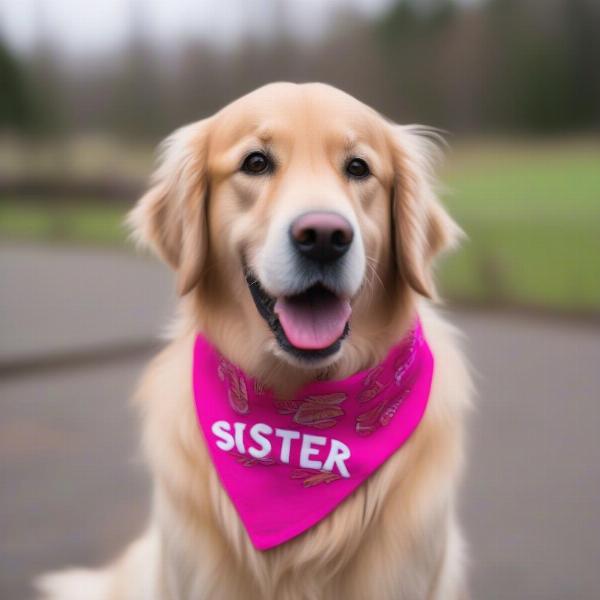 A Happy Dog Wearing a Big Sister Bandana