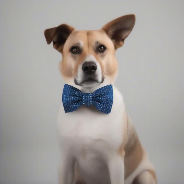 A dog wearing a bow tie comfortably