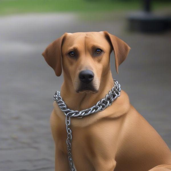 Dog wearing a chain collar