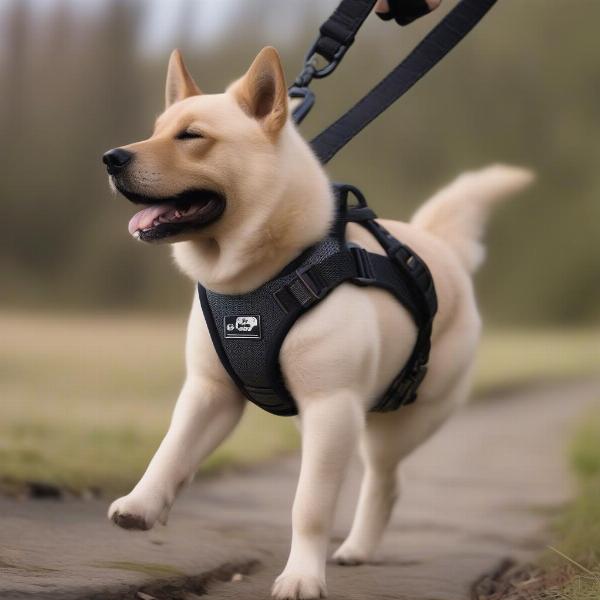 Dog Comfortably Wearing a Chest Plate Harness