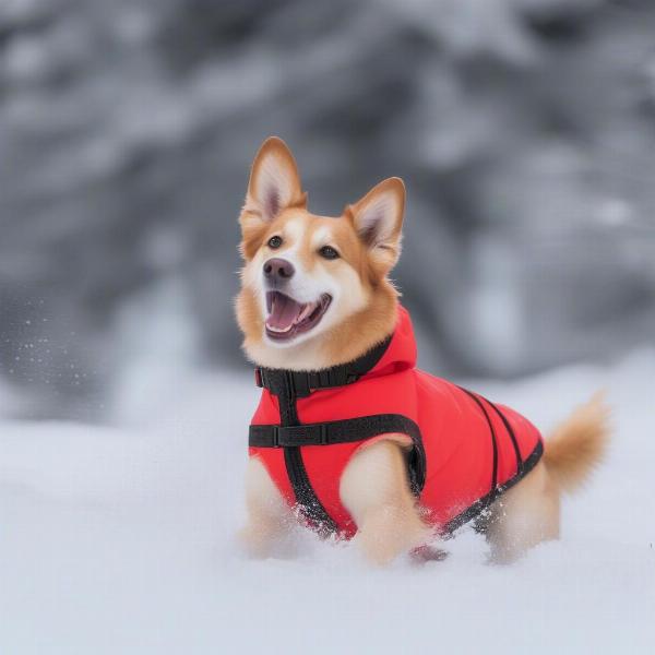 Dog Wearing Clever Paws Dog Coat in Snow