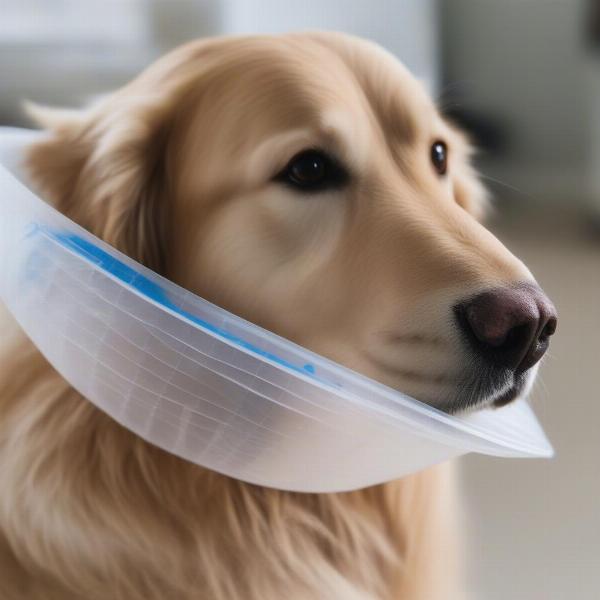 Dog wearing a cone after surgery