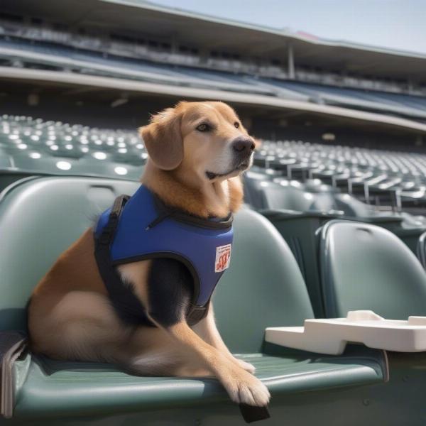 Dog Wearing Cooling Vest at Baseball Game