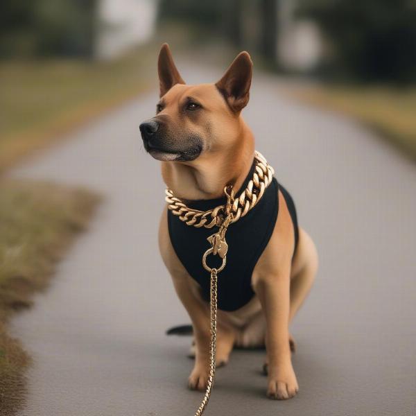 Dog wearing a Cuban link chain responsibly