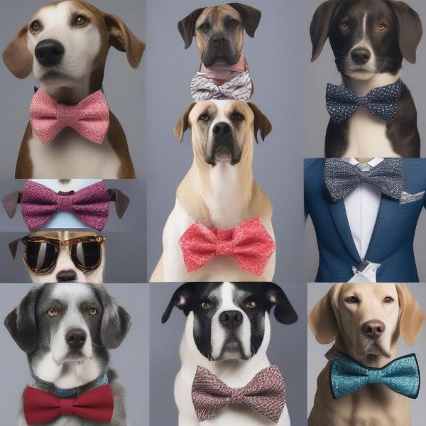 Dog wearing various bowties