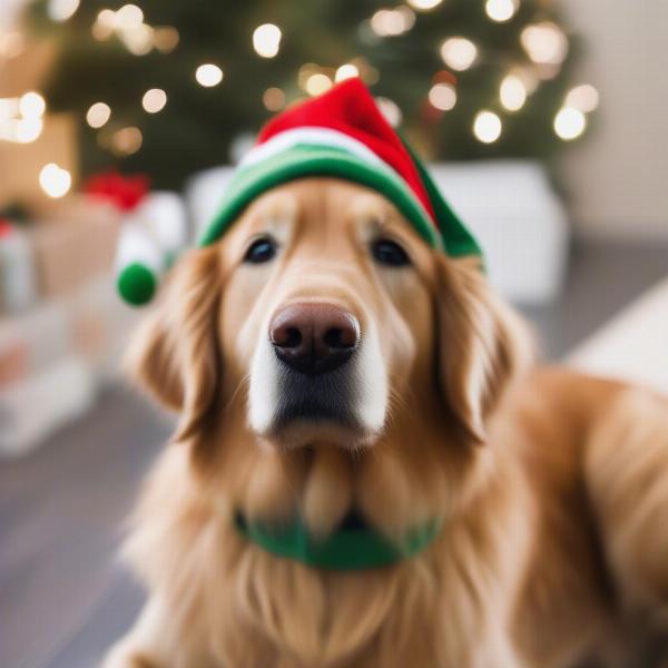 Dog wearing an elf hat