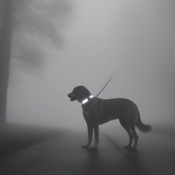 Dog with Flashing Collar in Fog