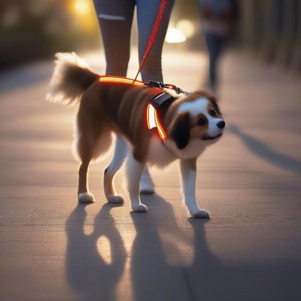 Dog enjoying a walk with a flashing collar