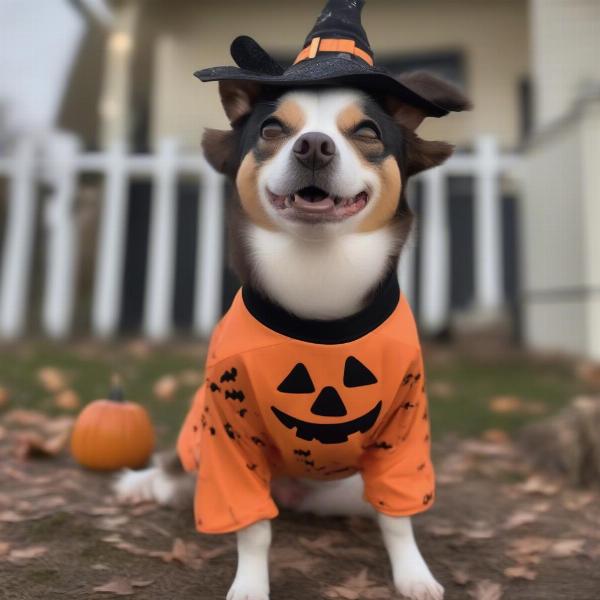 Dog Wearing Halloween Shirt Safely