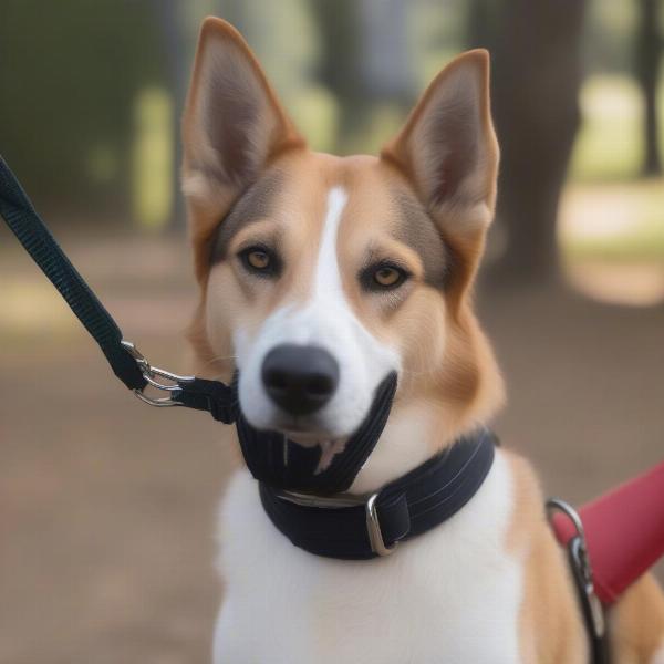 Dog wearing a halti head collar properly