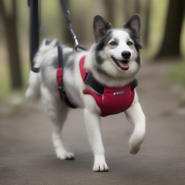 Dog comfortably wearing a hind leg brace