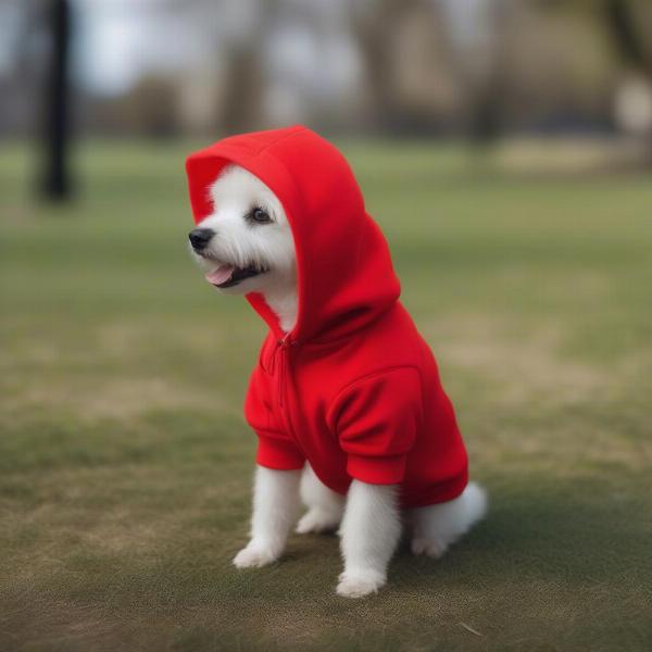 Dog wearing a stylish hoodie in a park