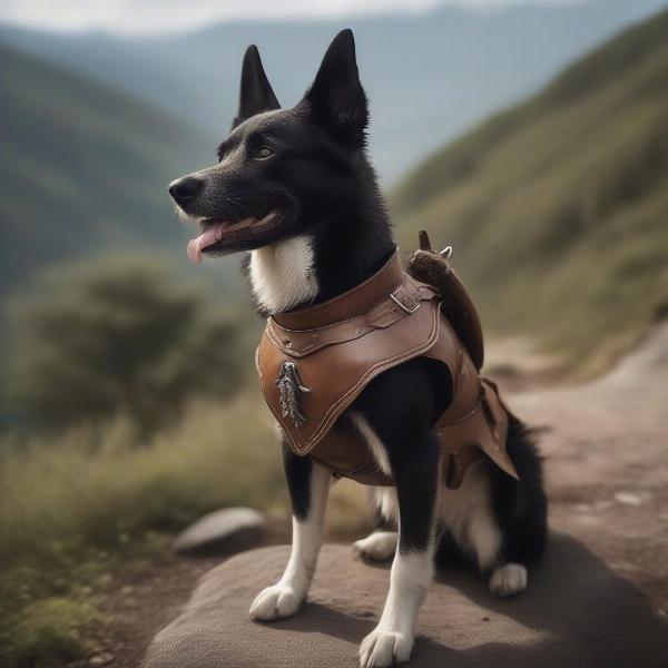 Dog Wearing Leather Armor While Hiking