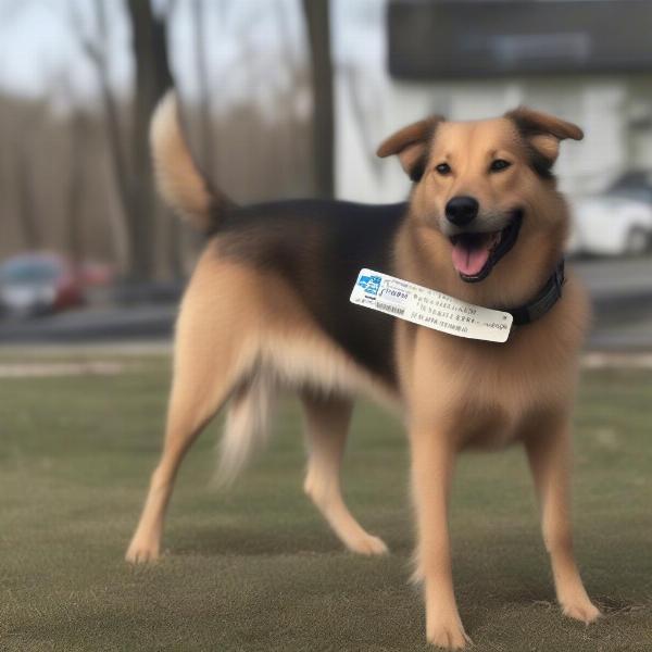 Dog wearing a license tag