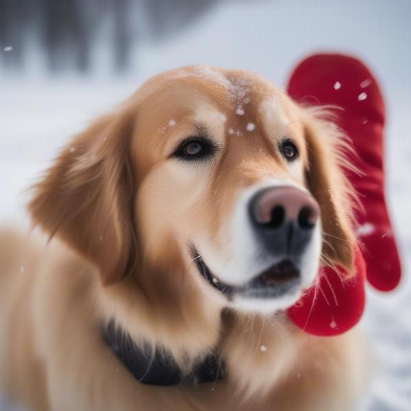 Dog Wearing Mittens in Snow