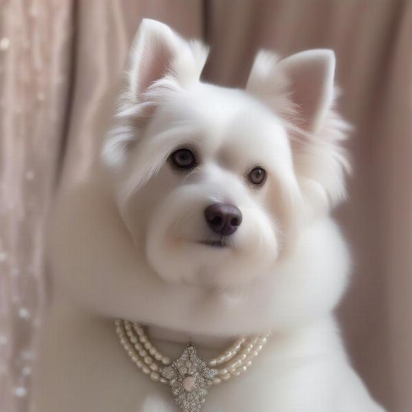 Dog Wearing a Pearl Necklace Collar