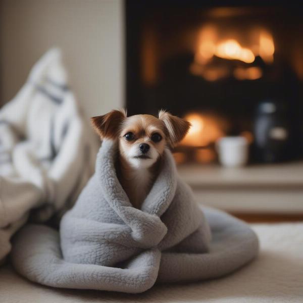 Dog wearing pajamas in winter