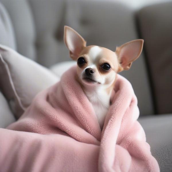 Dog wearing robe indoors