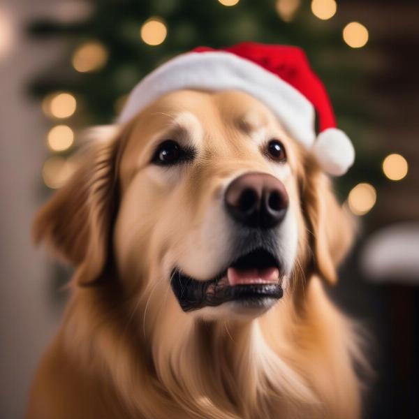 Dog wearing Santa hat