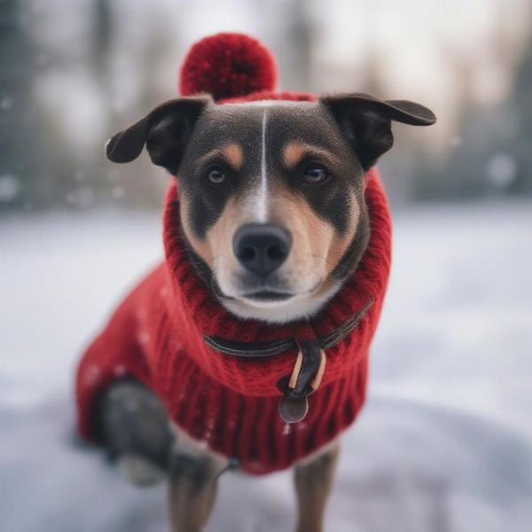 Dog wearing a shirt on a winter walk