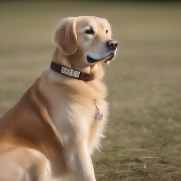 Dog wearing a Swarovski crystal collar with ID tag