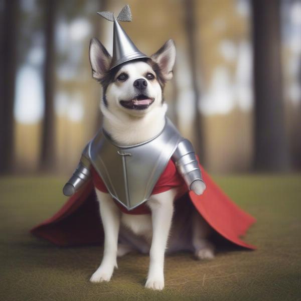 Dog Wearing a Tin Man Costume Safely