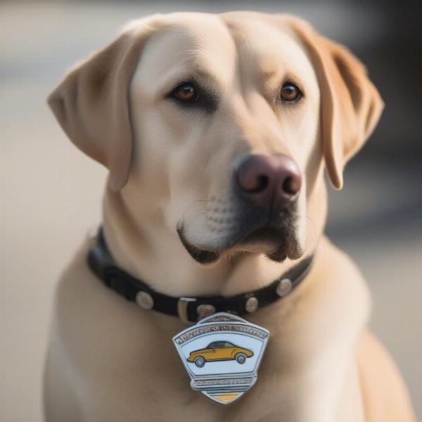 Dog with Automotive-Themed Collar