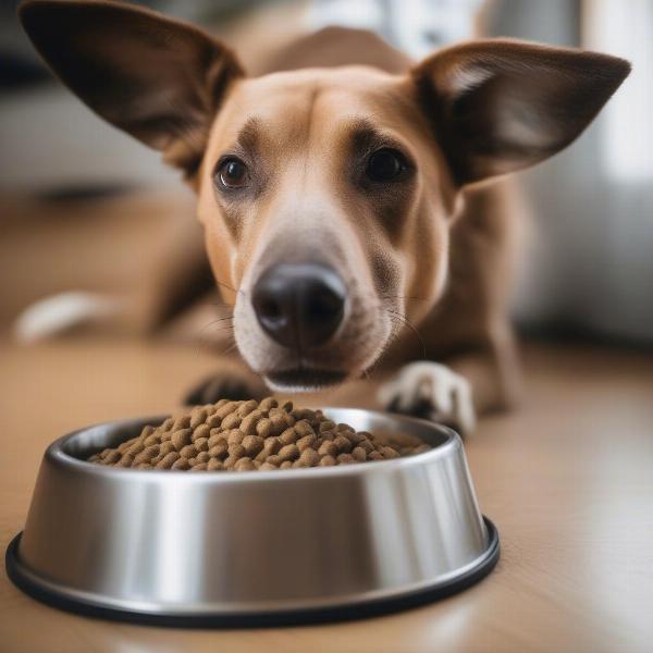 Dog with food allergies eating kangaroo