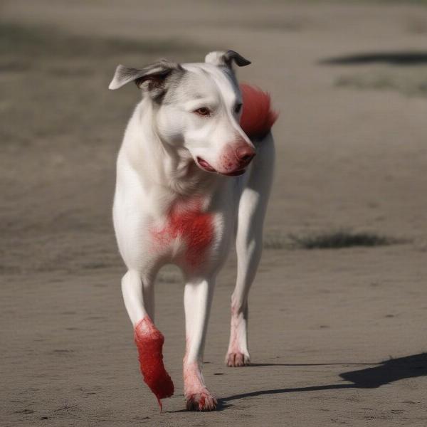 Dog with a hot spot on its leg