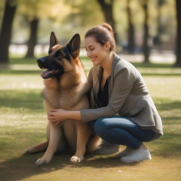 Dog with owner in a park