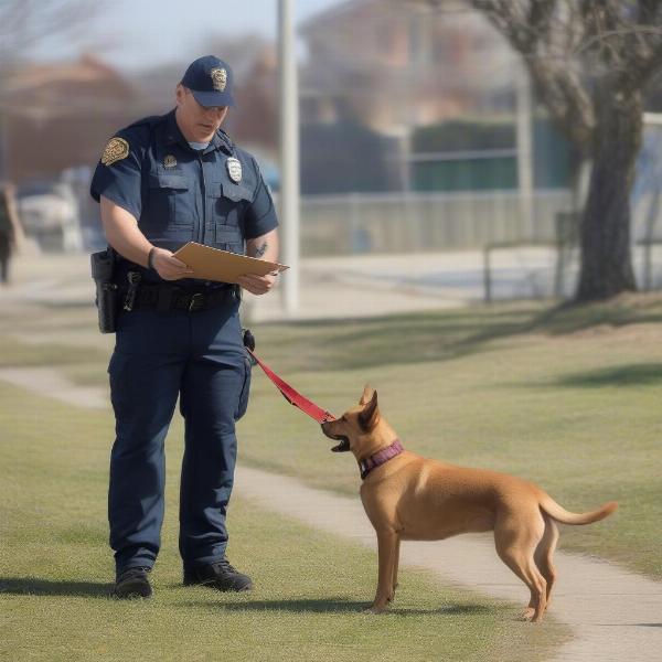 Dog with owner talking to animal control